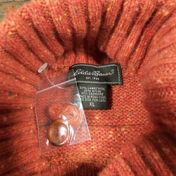 Eddie Bauer Womens XL Orange Knit Lambswool Nylon Cashmere Elbow Patch Sweater - Picture 2 of 7